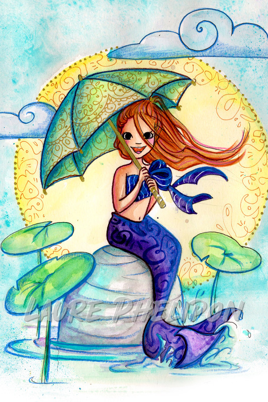 Sirène Aquarelle Parapluie Nuage Nénufar par Laure Phelipon
