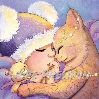 Bébé et chat - violet par Laure Phelipon