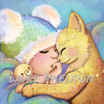 Bébé et chat - bleu par Laure Phelipon