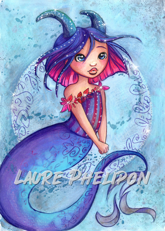 Sirène Aquarelle Signe Capricorne par Laure Phelipon