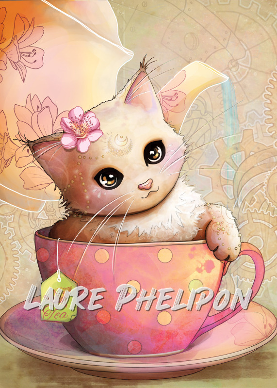 Chat Fleur Thé Steampunk Tasse Numérique Théière Tea par Laure Phelipon