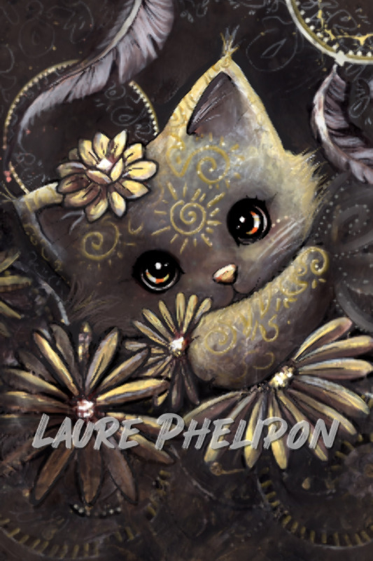 Chat Fleur Acrylique par Laure Phelipon