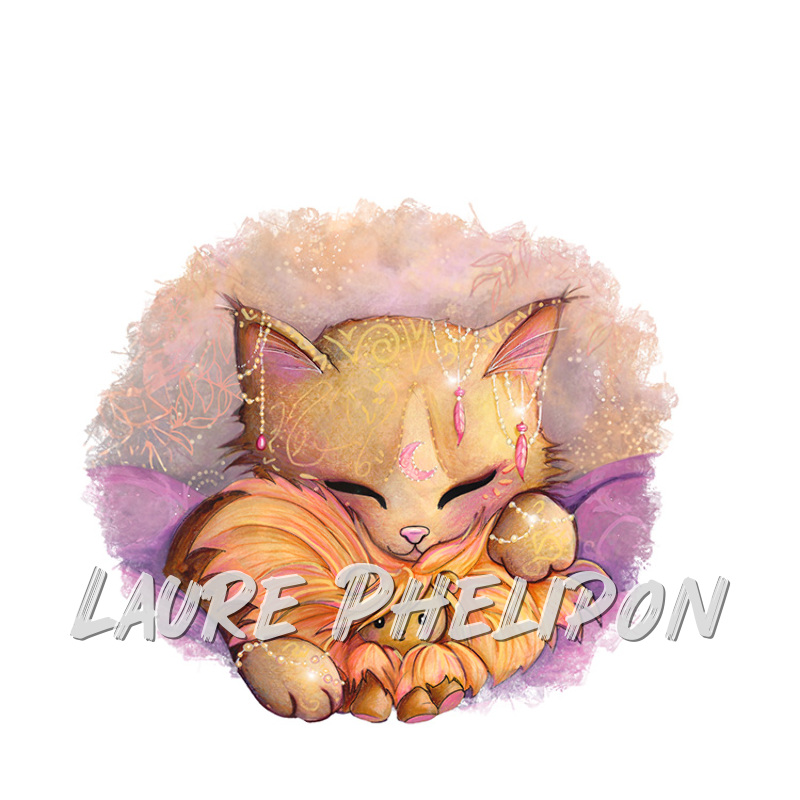 Chat Doudou Aquarelle Lion Peluche Astrologie par Laure Phelipon