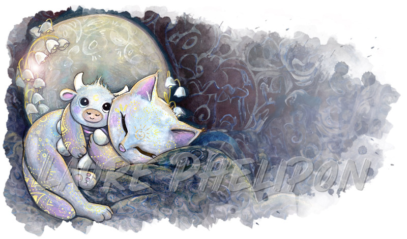 Chat Fleur Doudou Aquarelle Lune Astrologie Taureau Horoscope Dormir par Laure Phelipon
