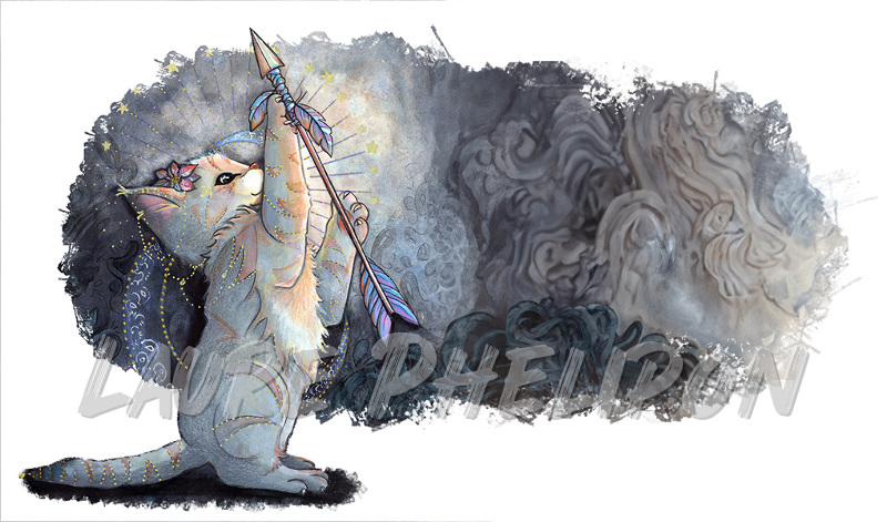 Chat Aquarelle Lune Ėtoile Astrologie Horoscope Sagittaire Flèche par Laure Phelipon
