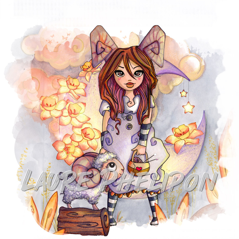 Fleur Mouton Aquarelle Lune Automne Astrologie Bélier par Laure Phelipon