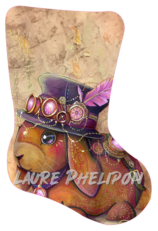 Lapin Steampunk Aquarelle Plume Chapeau Parchemin par Laure Phelipon