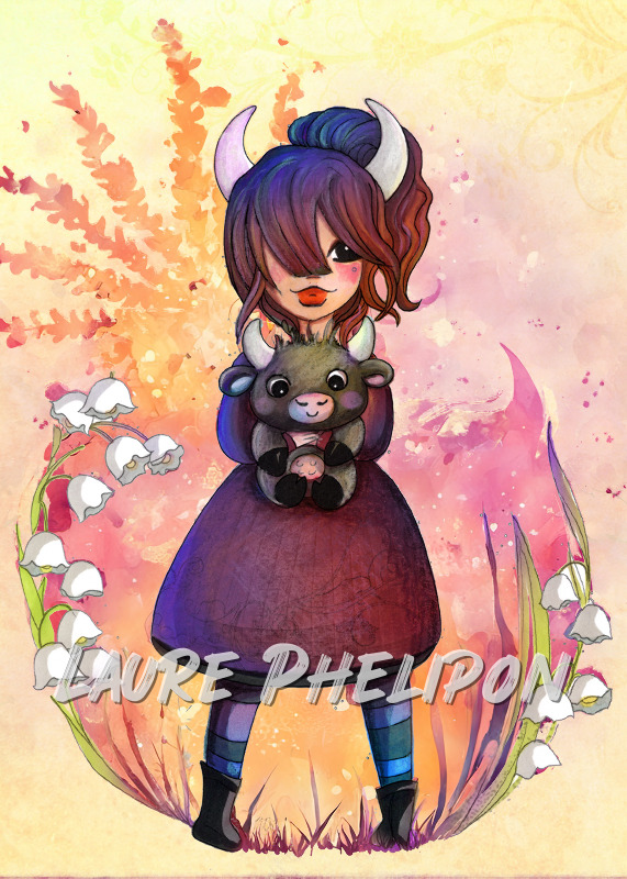 Doudou Aquarelle Main Astrologie Taureau Horoscope Muguet par Laure Phelipon