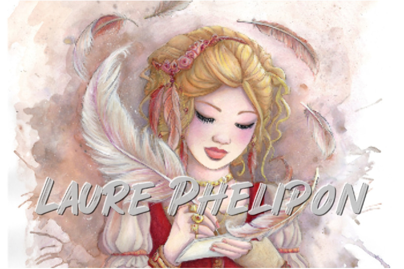 Aquarelle Femme Plume écrire  Romantique par Laure Phelipon