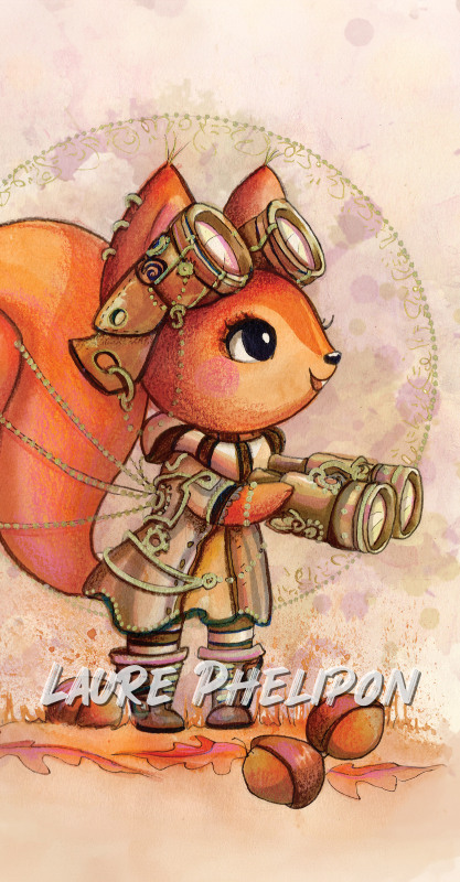 Steampunk Aquarelle Ecureuil inktober par Laure Phelipon