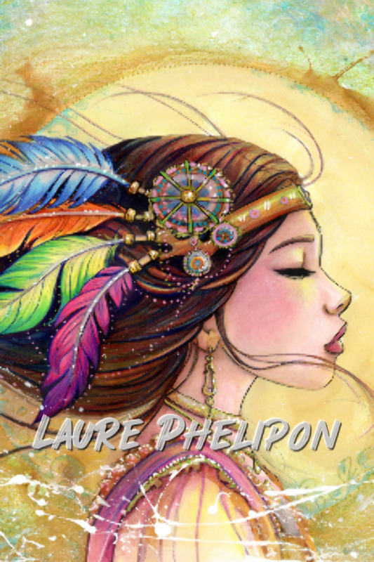 Indienne Steampunk Aquarelle Femme Plume Zen Amérindienne Vent par Laure Phelipon