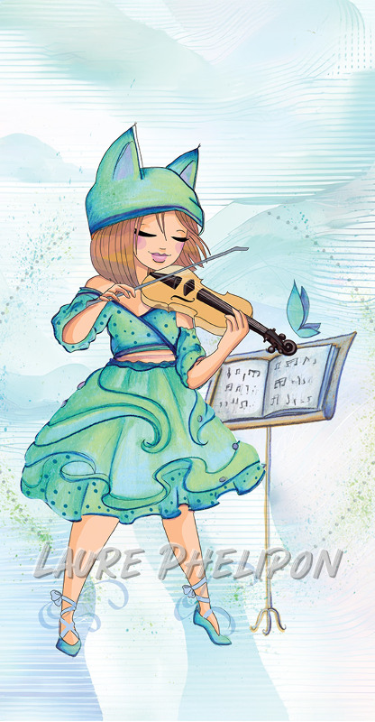 Fille Aquarelle Violon inktober Violoniste par Laure Phelipon