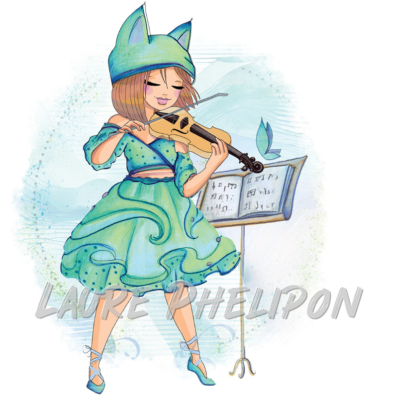 Fille Aquarelle Violon inktober Violoniste par Laure Phelipon