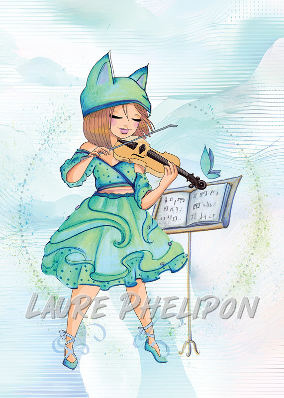 Fille Aquarelle Violon inktober Violoniste par Laure Phelipon