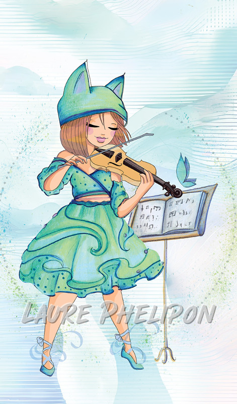 Fille Aquarelle Violon inktober Violoniste par Laure Phelipon