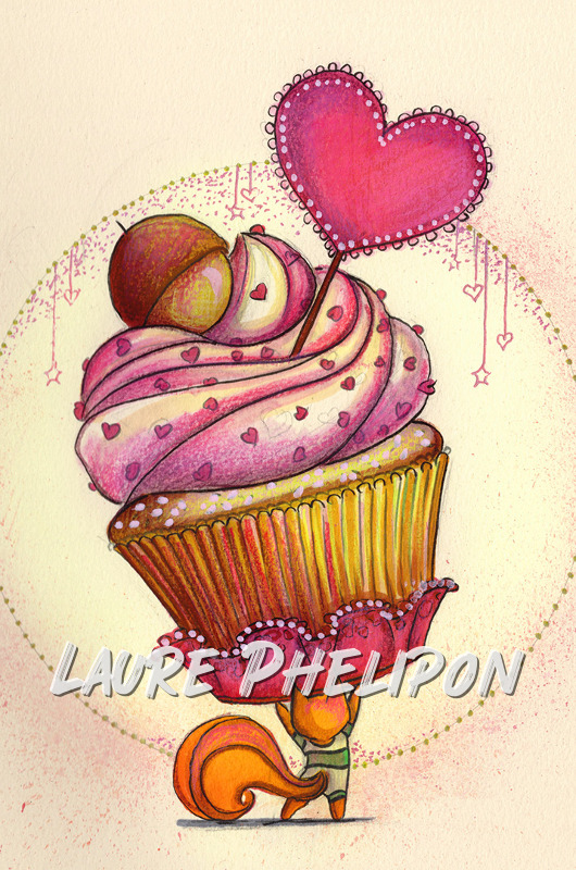 Gâteau Gourmande Aquarelle Cupcake Ecureuil inktober Collation par Laure Phelipon