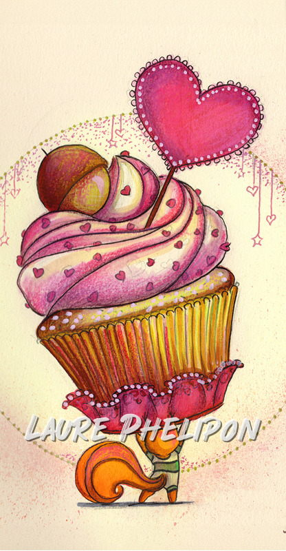 Gâteau Gourmande Aquarelle Cupcake Ecureuil inktober Collation par Laure Phelipon