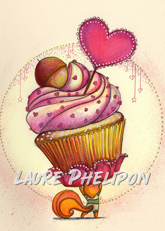 Gâteau Gourmande Aquarelle Cupcake Ecureuil inktober Collation par Laure Phelipon