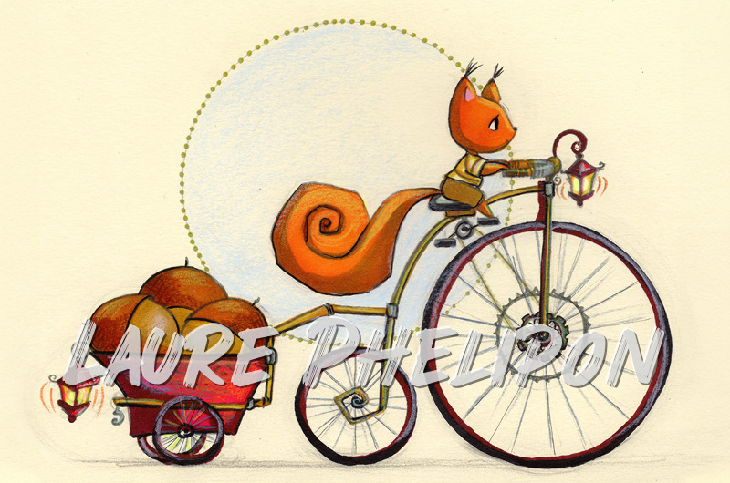 Watercolor Squirrel Bike inktober The grand par Laure Phelipon