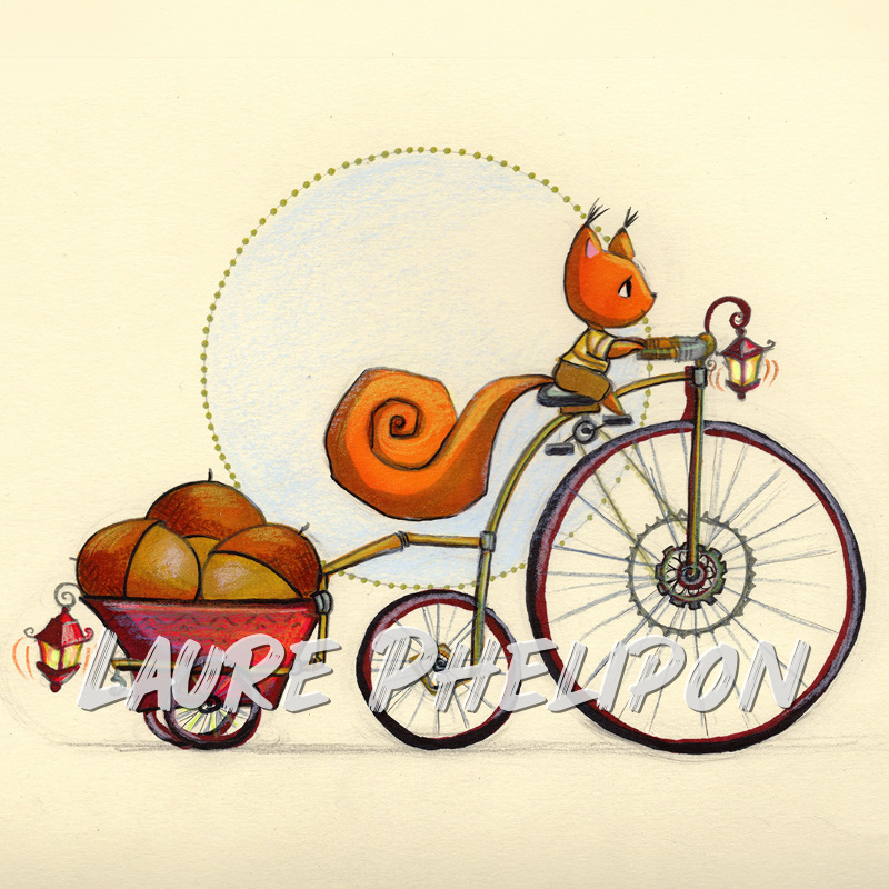 Watercolor Squirrel Bike inktober The grand par Laure Phelipon