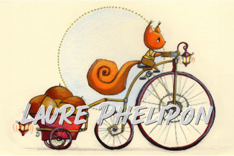 Watercolor Squirrel Bike inktober The grand par Laure Phelipon