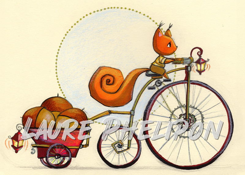 Watercolor Squirrel Bike inktober The grand par Laure Phelipon