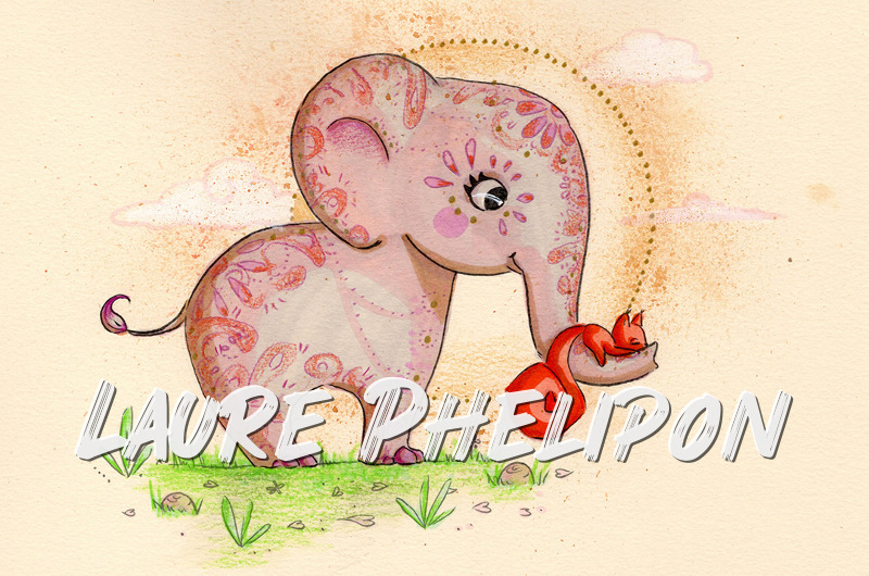 Eléphant Aquarelle Ecureuil inktober par Laure Phelipon