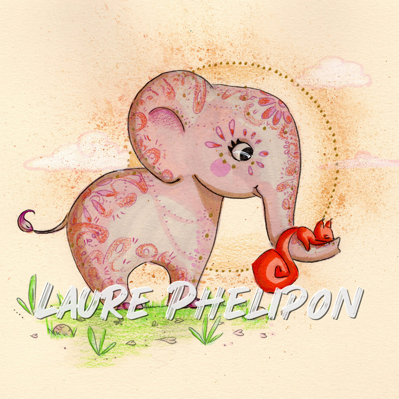 Eléphant Aquarelle Ecureuil inktober par Laure Phelipon