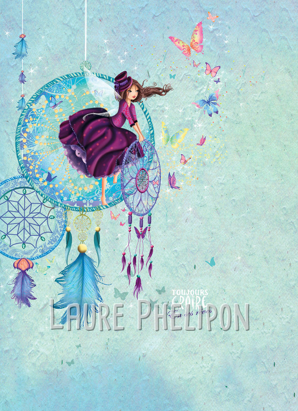 Fée Papillon Indienne Fille Femme Plume Attrape rêve Numérique par Laure Phelipon