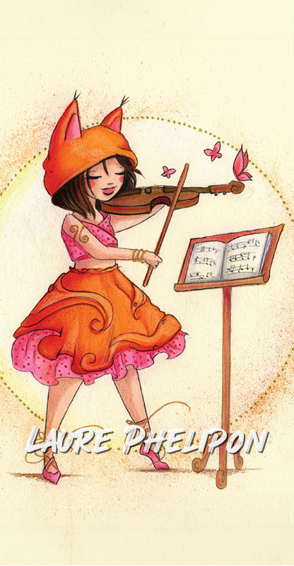 Fille Aquarelle Musique Ecureuil Violon inktober Violoniste Jeune fille Chapeau de renard par Laure Phelipon