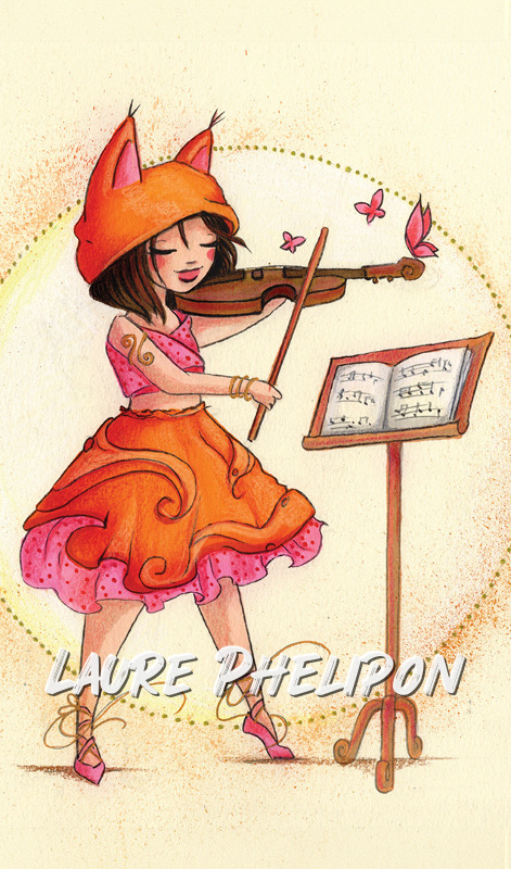 Fille Aquarelle Musique Ecureuil Violon inktober Violoniste Jeune fille Chapeau de renard par Laure Phelipon