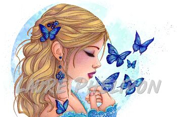papillon bleus sur fond blanc par Laure Phelipon