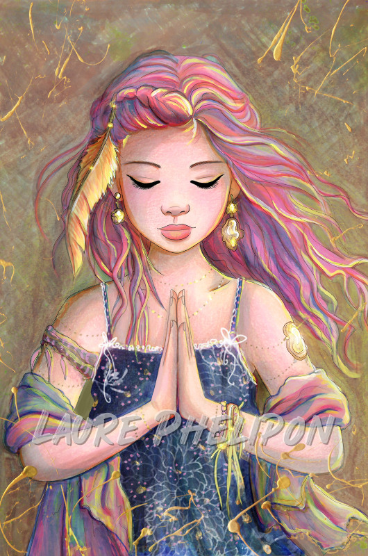 Watercolor Women Paint Bijou Relaxation Serenity Pray par Laure Phelipon