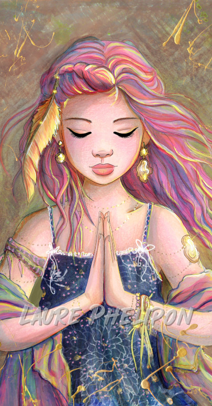 Watercolor Women Paint Bijou Relaxation Serenity Pray par Laure Phelipon