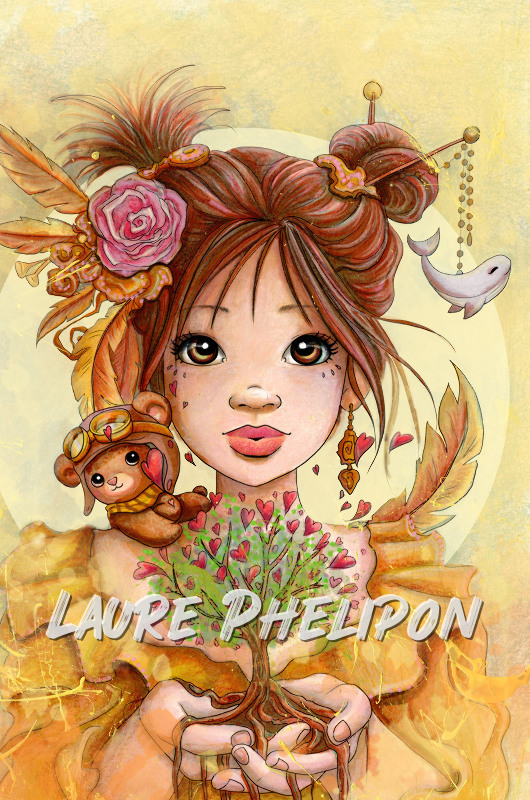 Fleur Arbre Aquarelle Plume Peluche Jeune fille Coeur Mignon par Laure Phelipon