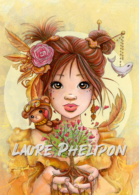 Fleur Arbre Aquarelle Plume Peluche Jeune fille Coeur Mignon par Laure Phelipon