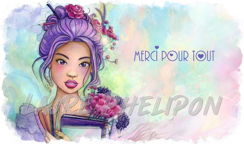 Fleur Aquarelle Femme Cheveux Violette Crayon Laurephelipon par Laure Phelipon