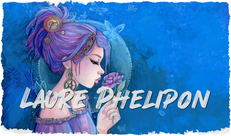 Watercolor Women Rose Blue Hair Bijou Punk Fantasy Violette Mechanical Soft Artistic par Laure Phelipon