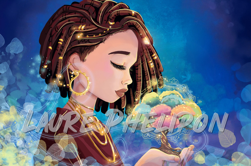 Fleur Femme Nature Numérique Cheveux Bijou Mystique Fantastique Sérénité Dreadlocks Coloré par Laure Phelipon