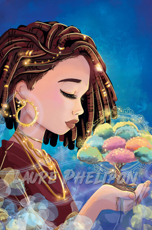 Fleur Femme Nature Numérique Cheveux Bijou Mystique Fantastique Sérénité Dreadlocks Coloré par Laure Phelipon