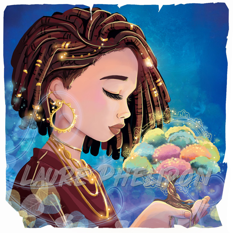 Fleur Femme Nature Numérique Cheveux Bijou Mystique Fantastique Sérénité Dreadlocks Coloré par Laure Phelipon