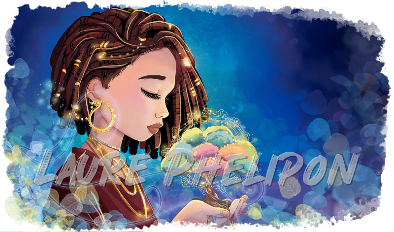 Fleur Femme Nature Numérique Cheveux Bijou Mystique Fantastique Sérénité Dreadlocks Coloré par Laure Phelipon
