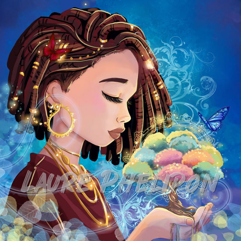 Fleur Femme Nature Numérique Cheveux Bijou Mystique Fantastique Sérénité Dreadlocks Coloré par Laure Phelipon