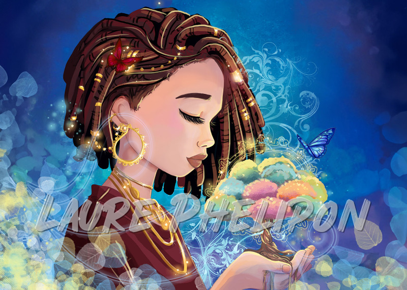 Fleur Femme Nature Numérique Cheveux Bijou Mystique Fantastique Sérénité Dreadlocks Coloré par Laure Phelipon