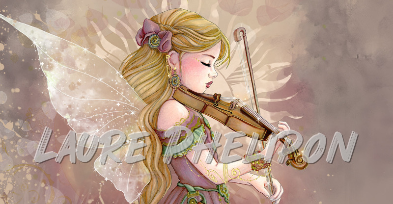 Fleur Aquarelle Musique Lumière Peinture Blonde Numérique Dessin Violon Violoniste Douceur Fantaisie Fée Mélodie Aurore par Laure Phelipon