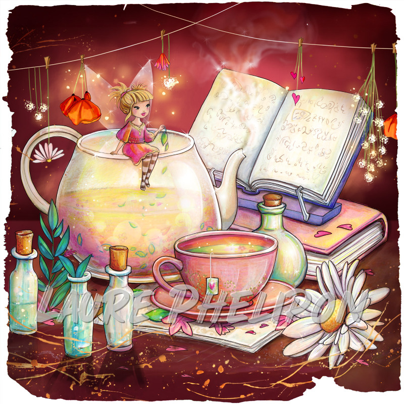 Fleur Aquarelle Livre Numérique Théière Magique Fantaisie Fantastique Illustration Fée Thé Enchanté Illustrateur par Laure Phelipon