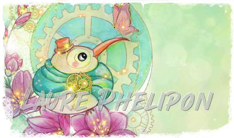 Fleur Steampunk Oiseau Aquarelle Chapeau Engrenage Fantaisie Artistique Détail Mécanisme Couleurs par Laure Phelipon