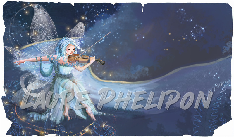 Musique Nuit Numérique Violon Fantaisie Fantastique Fée Cheveux_bleus Ciel_étoilé étoiles Dessin_digital par Laure Phelipon