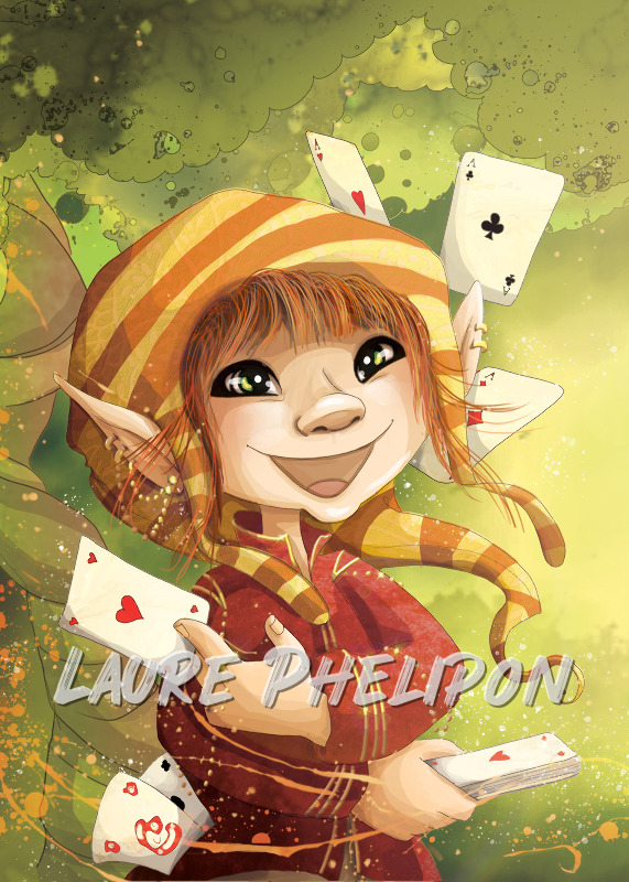 Chapeau Numérique Vert Carte Fantaisie Jaune Rayé Jouer Joyeux Personnage par Laure Phelipon