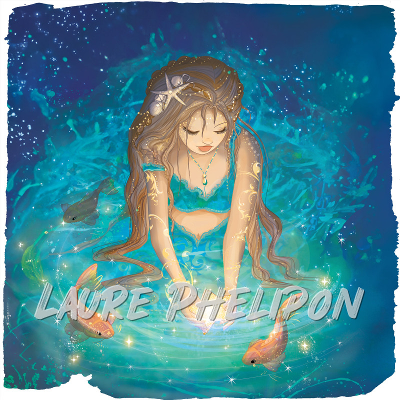 Sirène Poisson Mer Numérique Bleu Cheveux Serein étoiles Eau Longs Tenue par Laure Phelipon